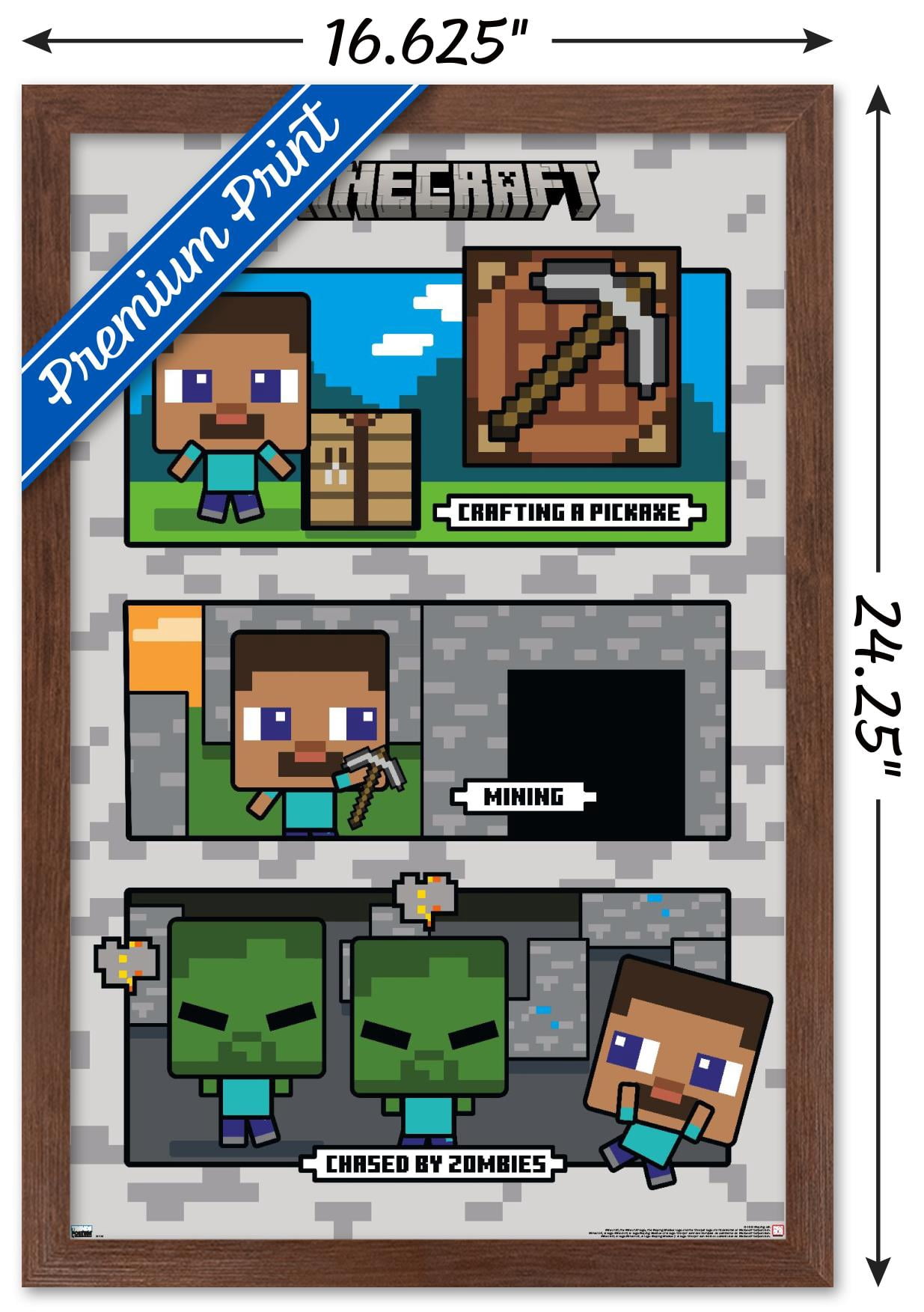 Minecraft - Chibi Chased By Zombies Wall Poster, 14.725" x 22.375" Framed