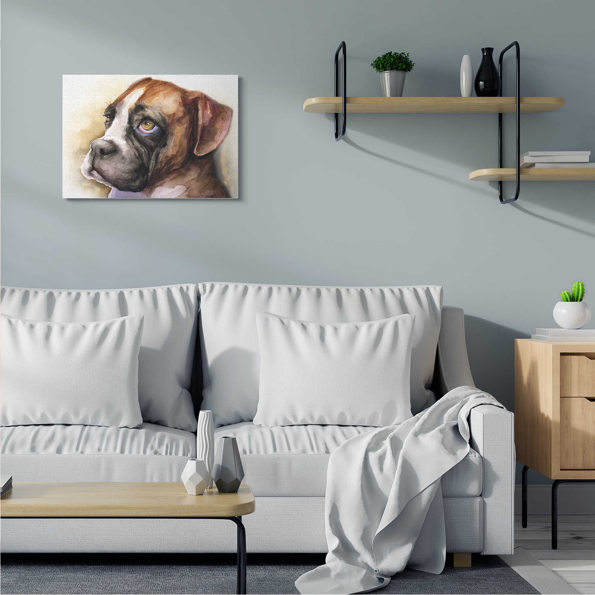 Stupell Industries Boxer Puppy Dog Eyes Adorable Pet Portrait Animals & Insects Painting Gallery Wrapped Canvas Art Print Wall Art, 24 x 30