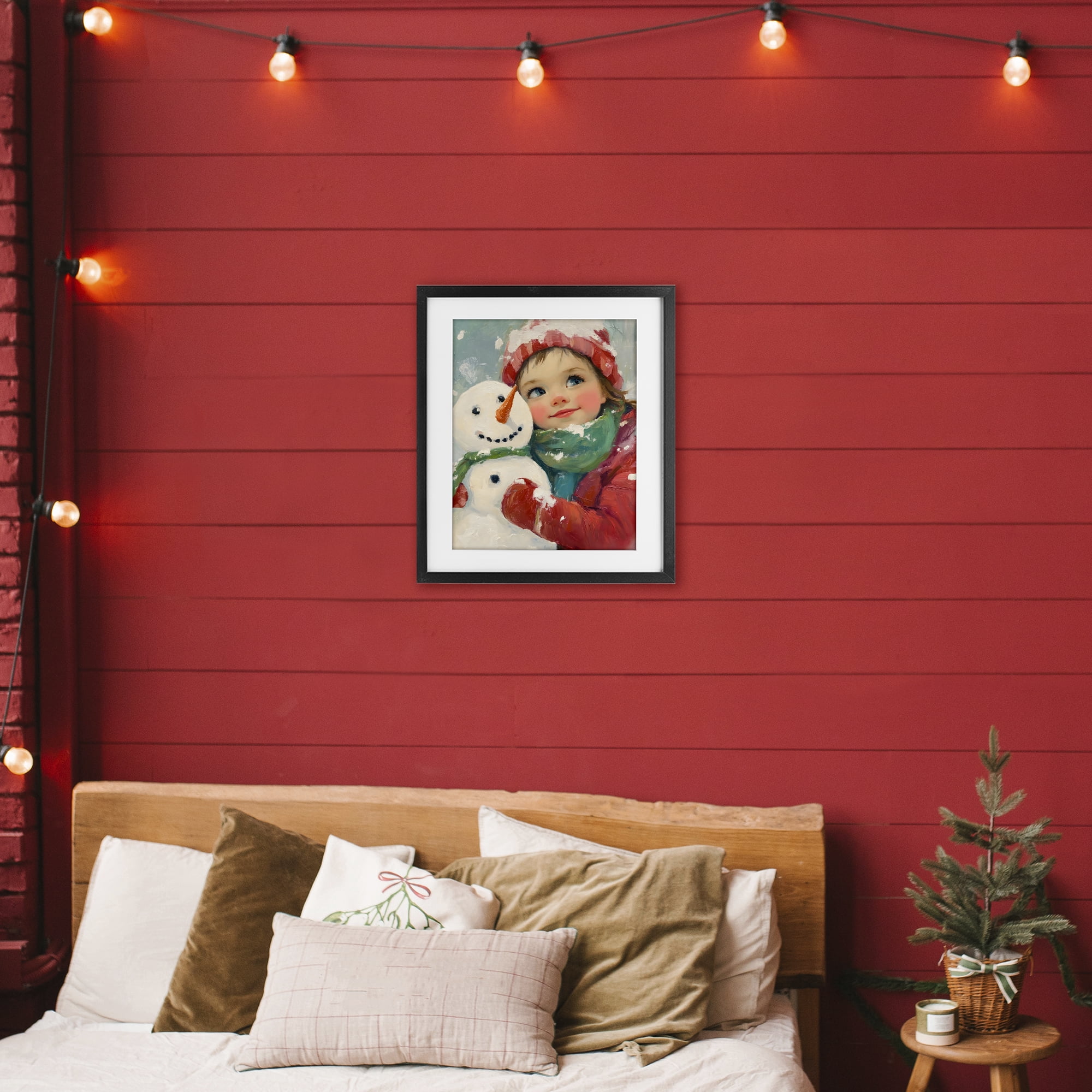 Stupell Industries Christmas Girl & Snowman Embrace Black Framed Print Under Glass, design by The Prints Vibe