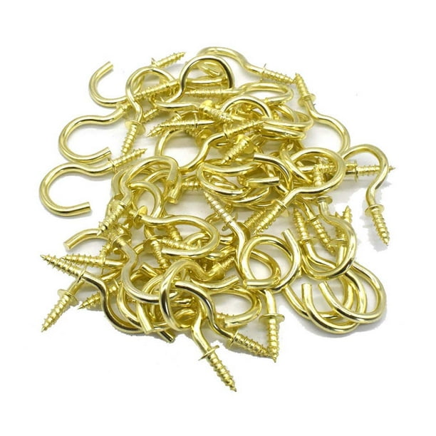 1inch Brass Plated Metal Screwin Ceiling Hooks Cup Hooks, 50 Pieces