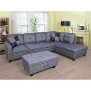 Lifestyle LS128B Right Facing Sectional Sofa Set - Linen, Light Grey - 3 Piece