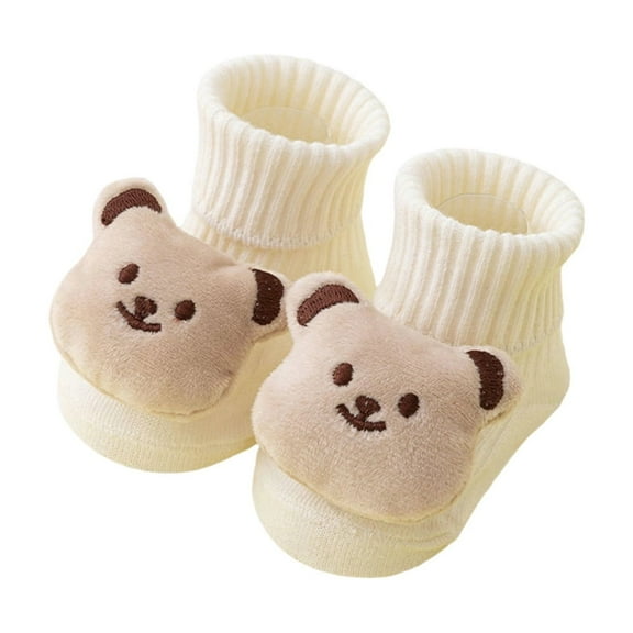 Dongfang Toddler Socks Kids Boys Girls Knit Fluffy 3D Bear Cartoon Fold-Over Ankle Socks Daily Comfortable Boot Socks