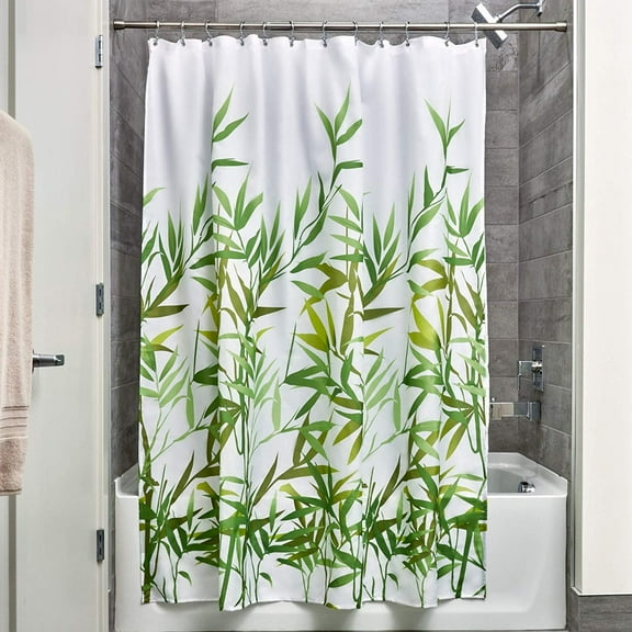 iDesign Anzu Fabric Shower Curtain, Water-Repellent Bath Liner for Kids', Guest, College Dorm, Master Bathroom, 72" x 72", Green