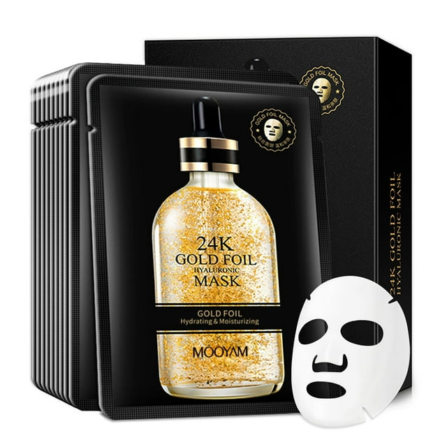 Máscaras faciales GUOYAOLIFU de oro de 24 quilates hidratantes para mujer x10