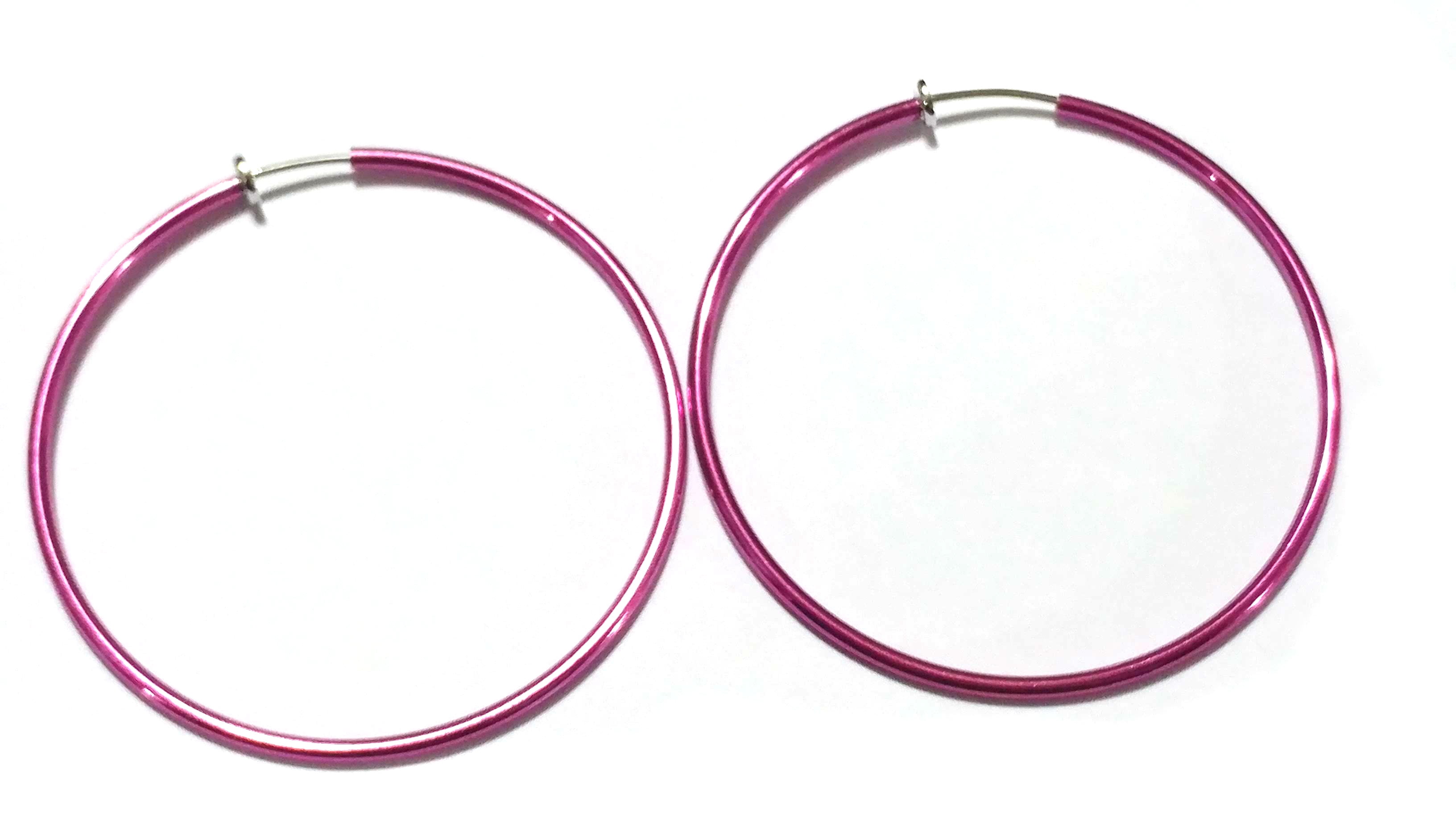 Clip-on Earrings Shiny Pink Hoop Earrings 2.25 inch Hoop Earrings ...