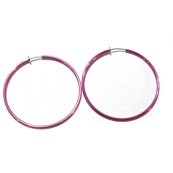 Clip-on Earrings Shiny Pink Hoop Earrings 2.25 inch Hoop Earrings Spring Clip