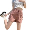 thumbnail image 5 of Pantalones cortos de mezclilla sucios en polvo para mujer novedad de verano 2024 cintura alta diseño pequeño bolsillo una palabra pantalones finos sueltos de pierna ancha, 5 of 5