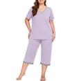 thumbnail image 5 of Cueply Women Plus Size Pajamas Set Short Sleeve Pjs Sleepwear Loungewear Nightwear with Pockets, 5 of 8