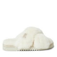 thumbnail image 3 of Fireside By Dearfoams Women's New Castle Genuine Shearling Cross Band Fuzzy Slide Slipper, 3 of 6