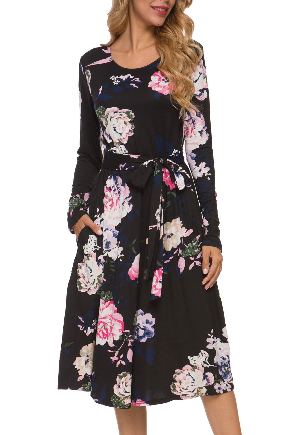long sleeve striped midi dress