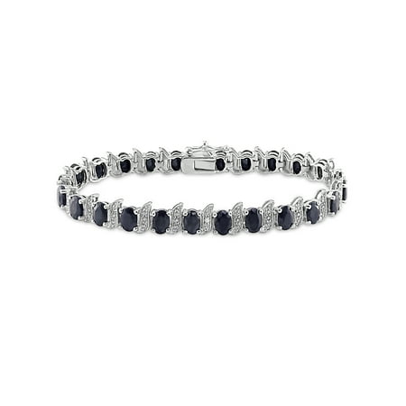 Miabella - 14-7/8 Carat T.G.W. Black Sapphire and Diamond Accent Sterling Silver Bracelet, 7
