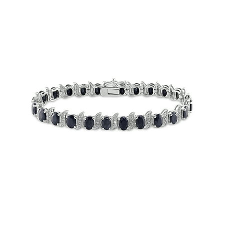 Miabella Noir 14-7/8 Carat T.G.W. Black Sapphire and Diamond Accent Sterling Silver Bracelet, 7