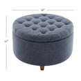 thumbnail image 4 of Wovenbyrd Large Round Pintucked Storage Ottoman, Lift-Off Lid - Blue Polyester, 4 of 8