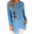 thumbnail image 1 of Gvmfive Women's Dandelion Print Irregular Hem Chiffon Long Sleeve Solid Round Neck Buttons Blouse Casual Tops, 1 of 5