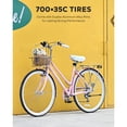 thumbnail image 2 of Viribus Hybrid Bike, 700c City Commute Cruiser Bike with 7 Speed Drivetrain 28" Wheel Step Through Frame Front Basket Rear Cargo Rack Dual V Brakes,Pink, 2 of 8