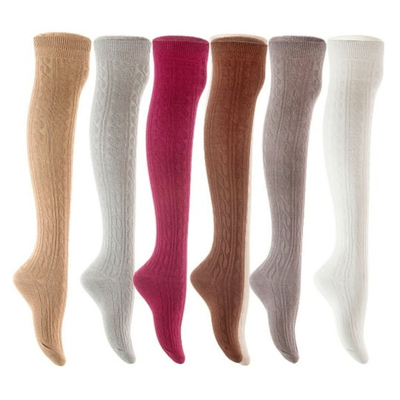 Lian LifeStyle Women's 6 Pair Adorable Comfortable Soft Thigh High Over Knee High Cotton Socks Size 6-9 L1024 Beige,Light Grey,Wine,Coffee,Dark Grey,White