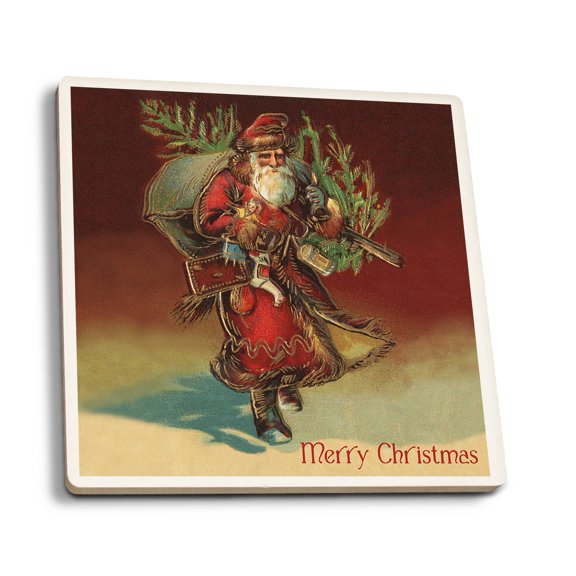 Merry Christmas - Santa with Gifts  - Ceramic Coasters Set of 4