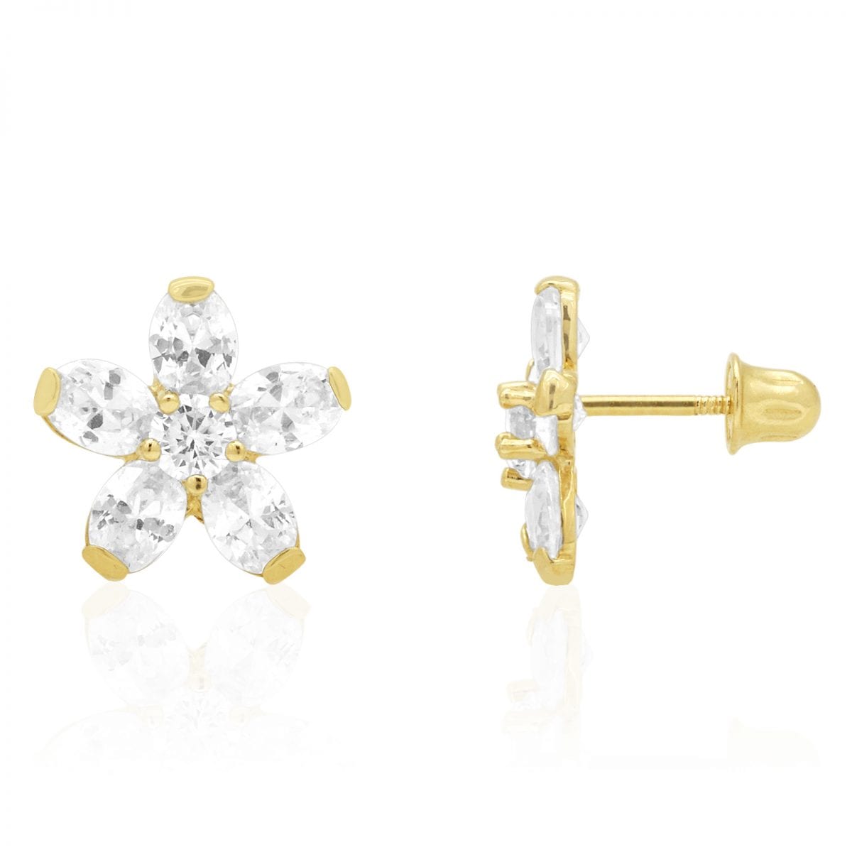 Oval Created Diamond Flower Baby Screw Back Stud Kid Earrings 14k
