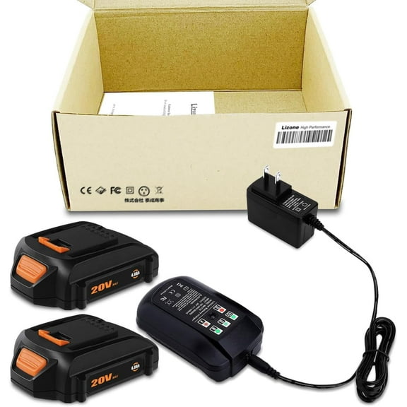 2 Pack 4.0Ah 20V Batteries with Charger Combo Kit Replacement for Worx 20V Battery and Charger 2.0Ah WA3575 WA3732 WA3520 WA3525 for Worx 20V WG151s WG155s WG251s WG255s WG540s WG545s Battery