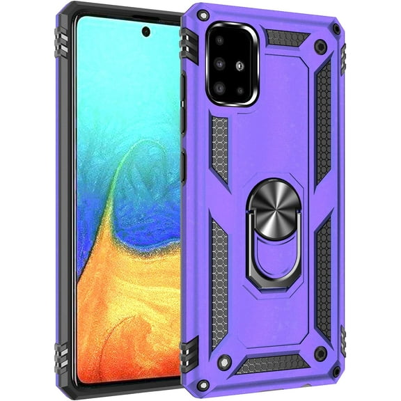 Military Grade Drop Impact for Samsung Galaxy A71 4G Case 360 Metal Rotating Ring Kickstand Holder Magnetic Car Mount  Heavy Duty Shockproof Cover for Galaxy A71 4G Phone Protection Case (Purple)