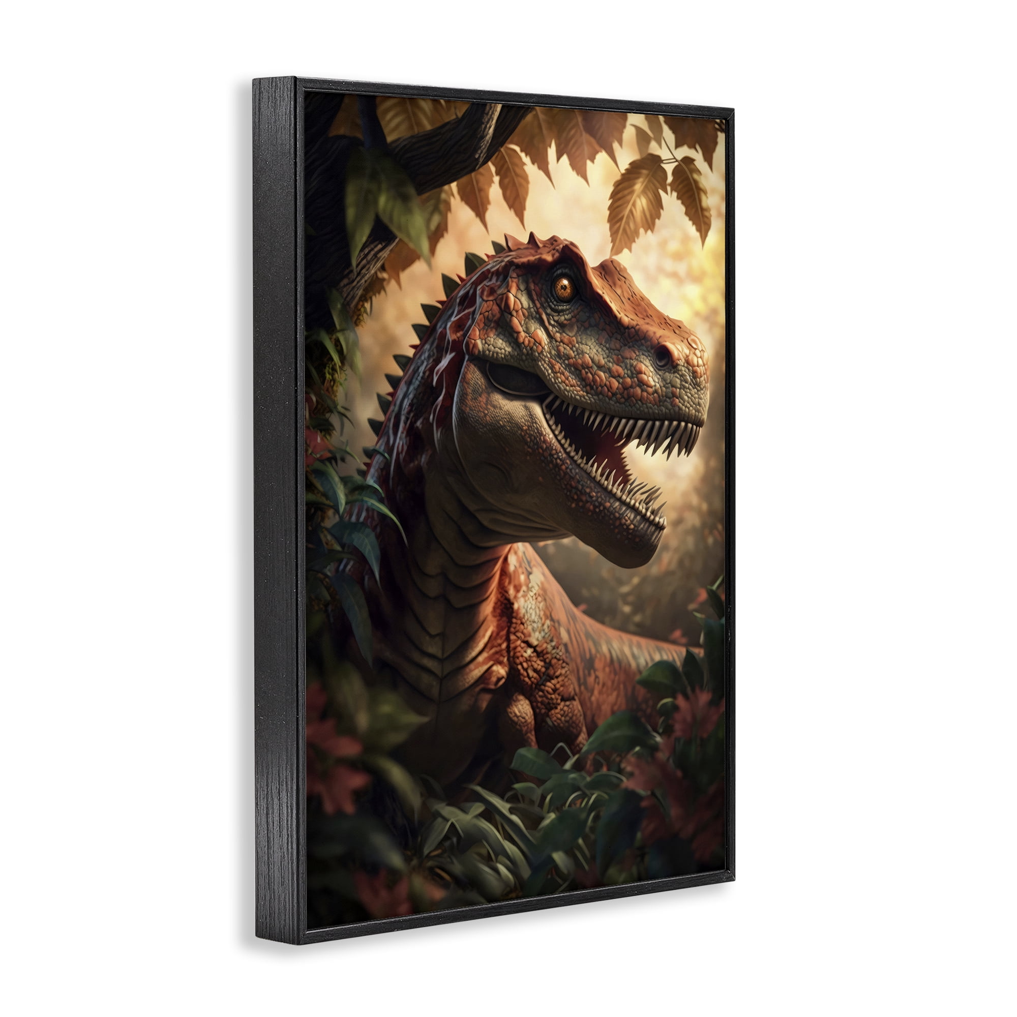 Stupell Industries Jungle Raptor with Ancient Foliage Black Framed Giclee Art, design by Creative Studio