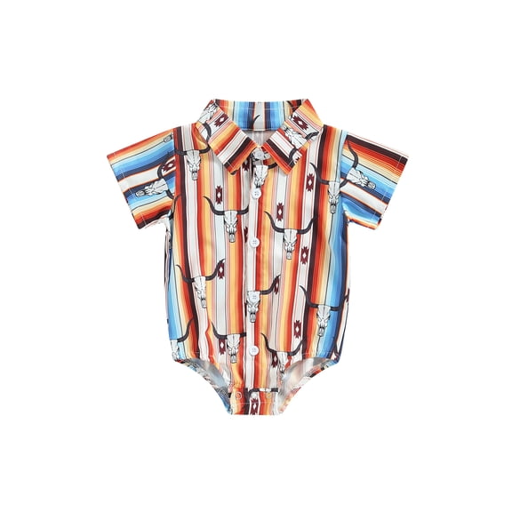 Wassery Baby Boys Summer Romper Clothes Short Sleeve Cow Print Shirt Jumpsuit Button Down Lapel Bodysuit Newborn Outfit 0-24M