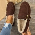 thumbnail image 5 of YLYL Women Suede Winter Flats Buckle Strap Low Heel Round Toe Slip on Comfortable Warm Walking Shoes, 5 of 9