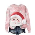thumbnail image 5 of Ladies' Christmas Printed Casual Long Sleeved Round Neck Sports Hoodie Top, Comfortable Pullover for Women, Festive Holiday Apparel, Streetwear Style,Light pink,XL, 5 of 5