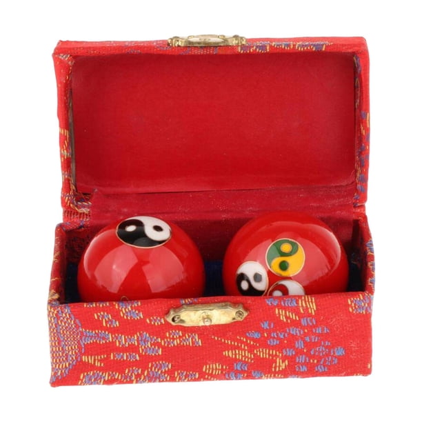 2 bolas de masaje con caja de almacenamiento, masajeador de dedos, bolas de salud chinas Gossip Colorido Rojo