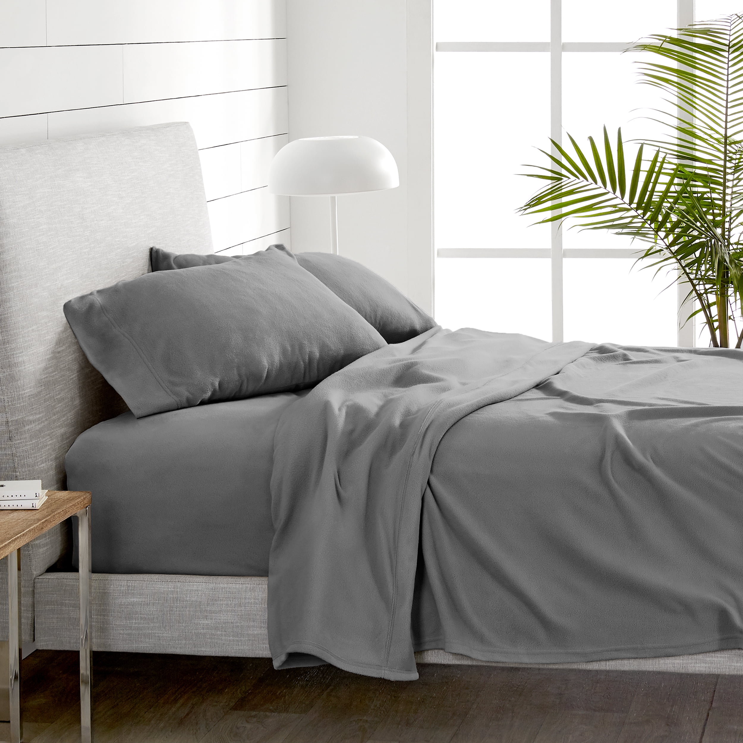Bare Home Fleece Sheet Set, Warm Plush Polar Fleece, Pill Resistant, Full XL, Gray