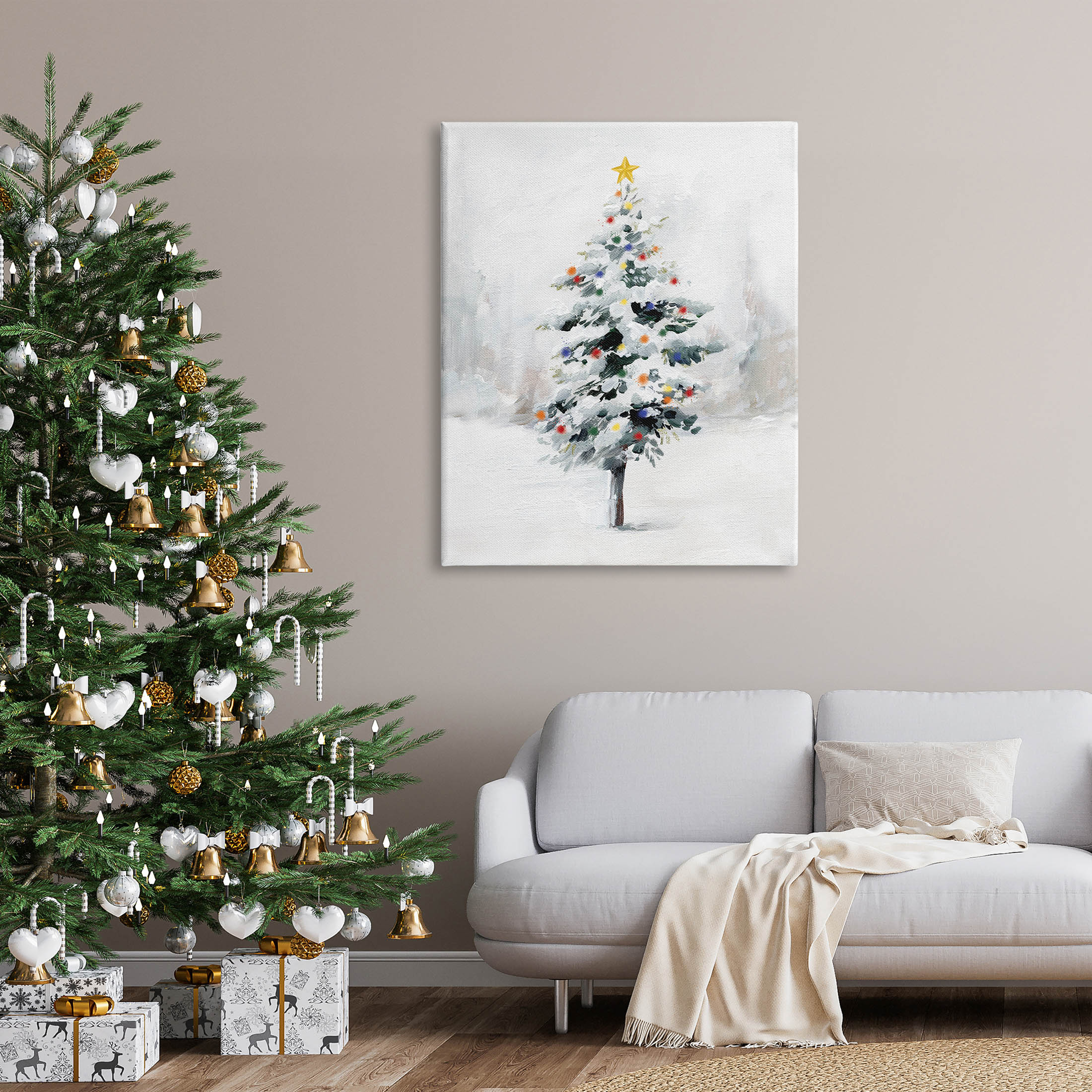 Snowy Christmas Tree Landscape Holiday Graphic Art Gallery Wrapped Canvas Print Wall Art