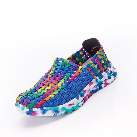 

Women Shoes Summer Flats Female Loafers Women Casual Flat Woven Shoe Breathable Sneakers Slip On Colorful Mujer Plus Size 41