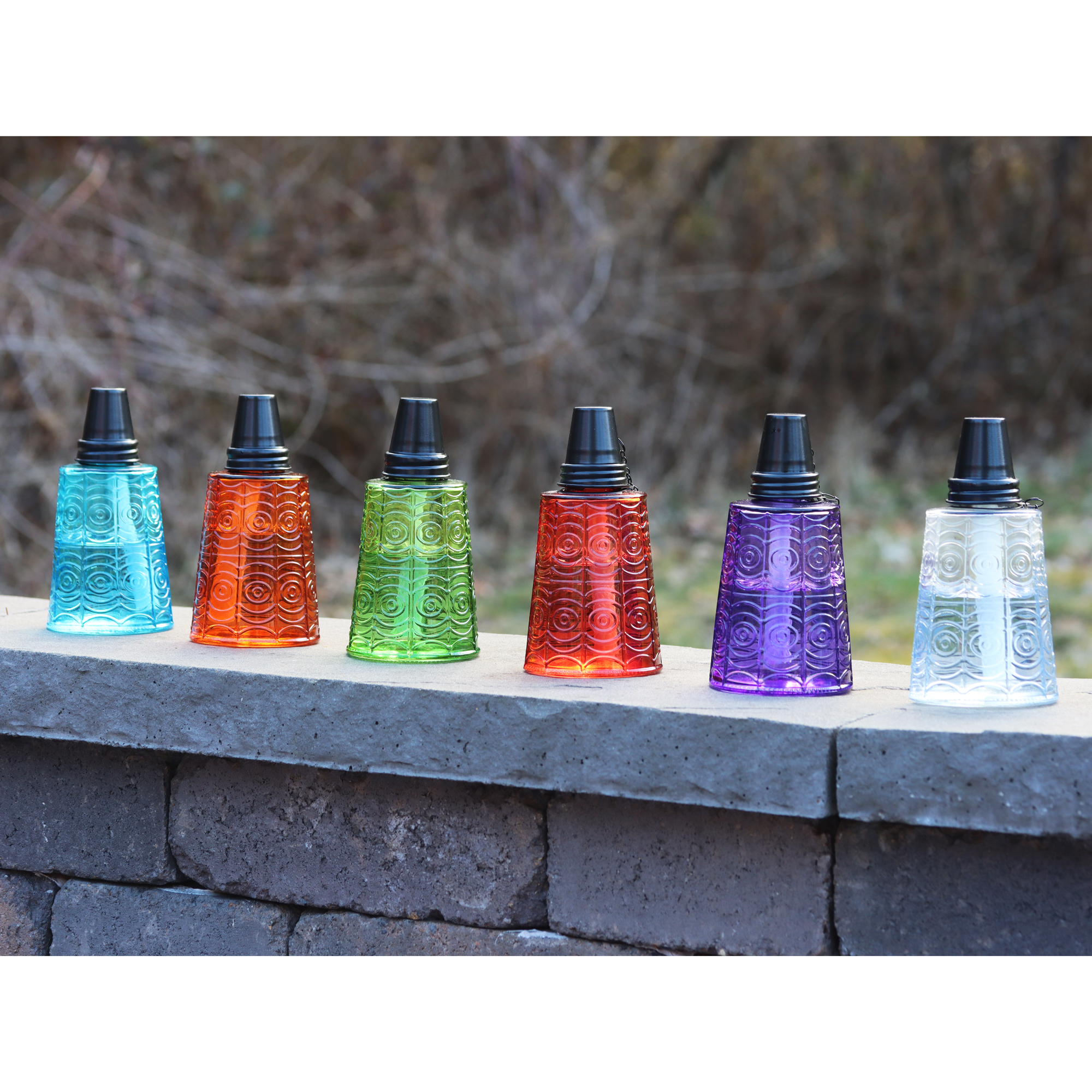 Seraphic Table Top Citronella Torches for Outdoor Patio, 16oz Decorative Glass Torch Citronella Oil Candles for Outside Deck, Garden, Parties, Set of 6, Assorted Colors
