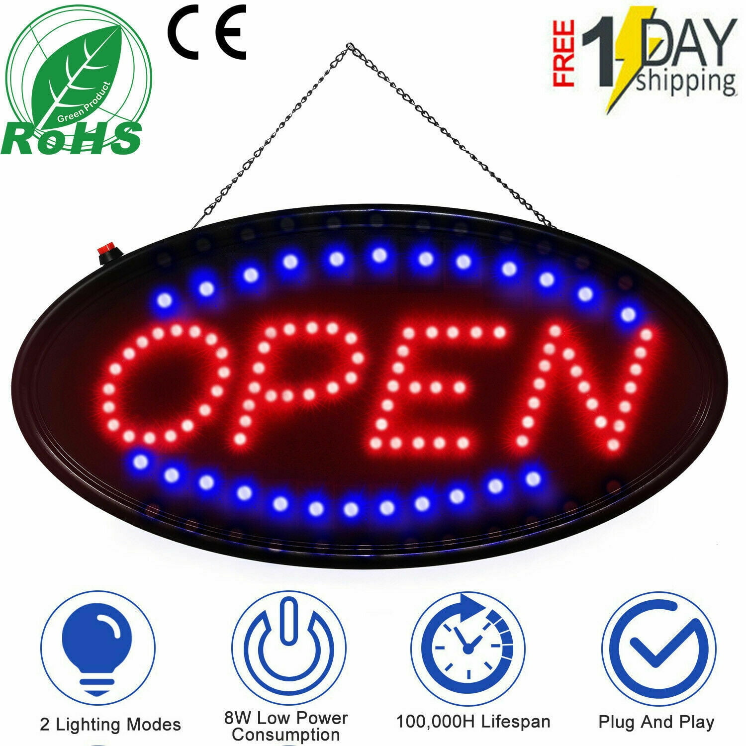 Ultra Bright LED Open Sign Neon Light Animated Motion Flash Business Ad Board 