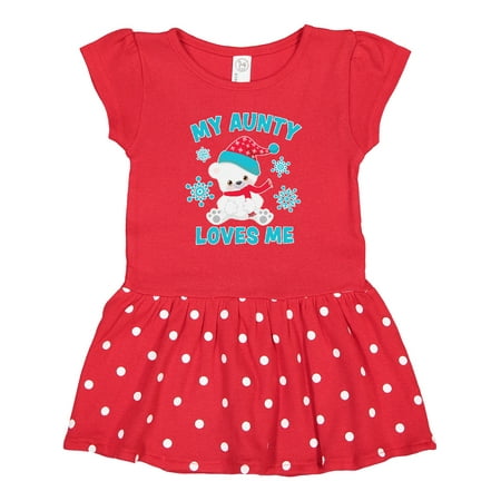 

Inktastic Polar Bear My Aunty Loves Me in Santa Hat with Snowflakes Gift Baby Girl Dress