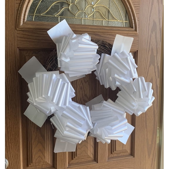 White Wedding Decorations Pull Bows – 8” Wide, Set of 25, Memorial Day, 4th of July, America 250 Anniversary, Reception, Valentine's Day, Birthday, Big Bows for Trees, Posts, Fences, Veterans Day