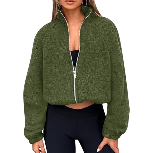 Chaquetas de Invierno para Mujer, de Forro , Larga, con Cremallera, , Cálidas, Estilo Otoño, para Hacer Ejercicio Verde XXL