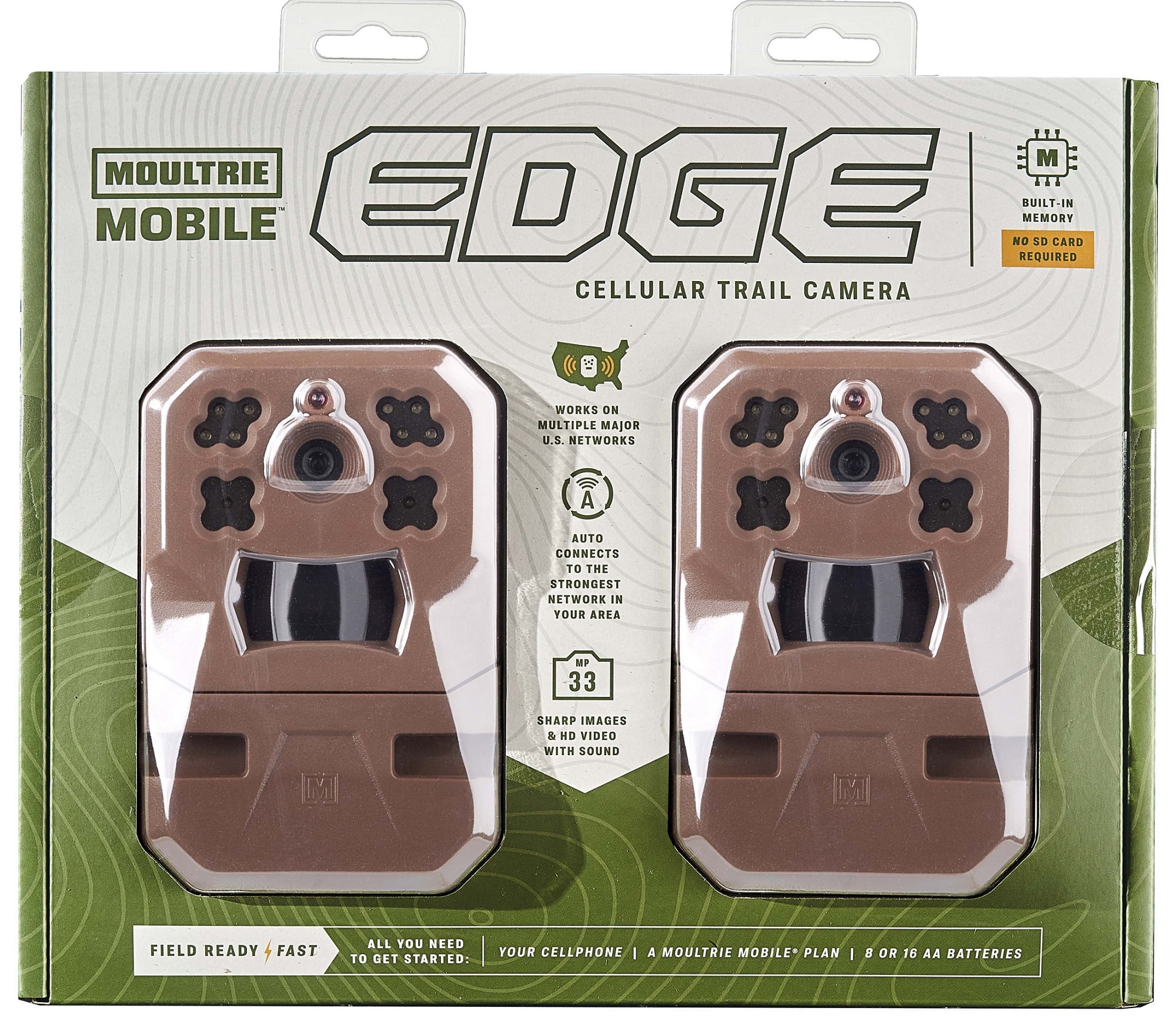 Moultrie Edge Cellular Trail Camera - Auto Connect - Nationwide Coverage - HD Video-Audio - Built in Memory - Cloud Storage (2-Pack)