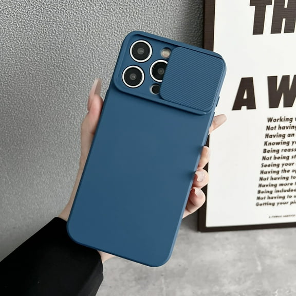 Compatible with iPhone 12 Mini Case, [Smooth Silicone Full Coverage Camera] [Drop Protection], Shockproof Slim Soft Microfiber Lining Camera Lens Slide Protective Phone Case, Navyblue
