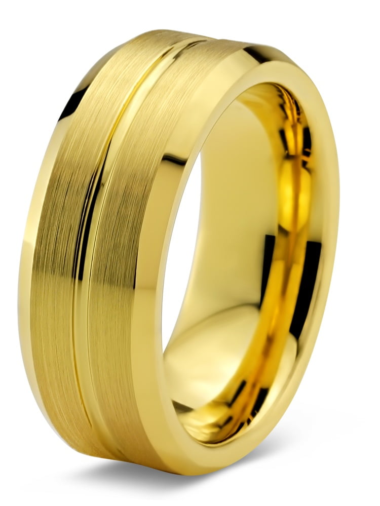 Yellow Gold Plated Pipe Cut Tungsten Eternity Band Tungsten Wedding Ring 8MM 