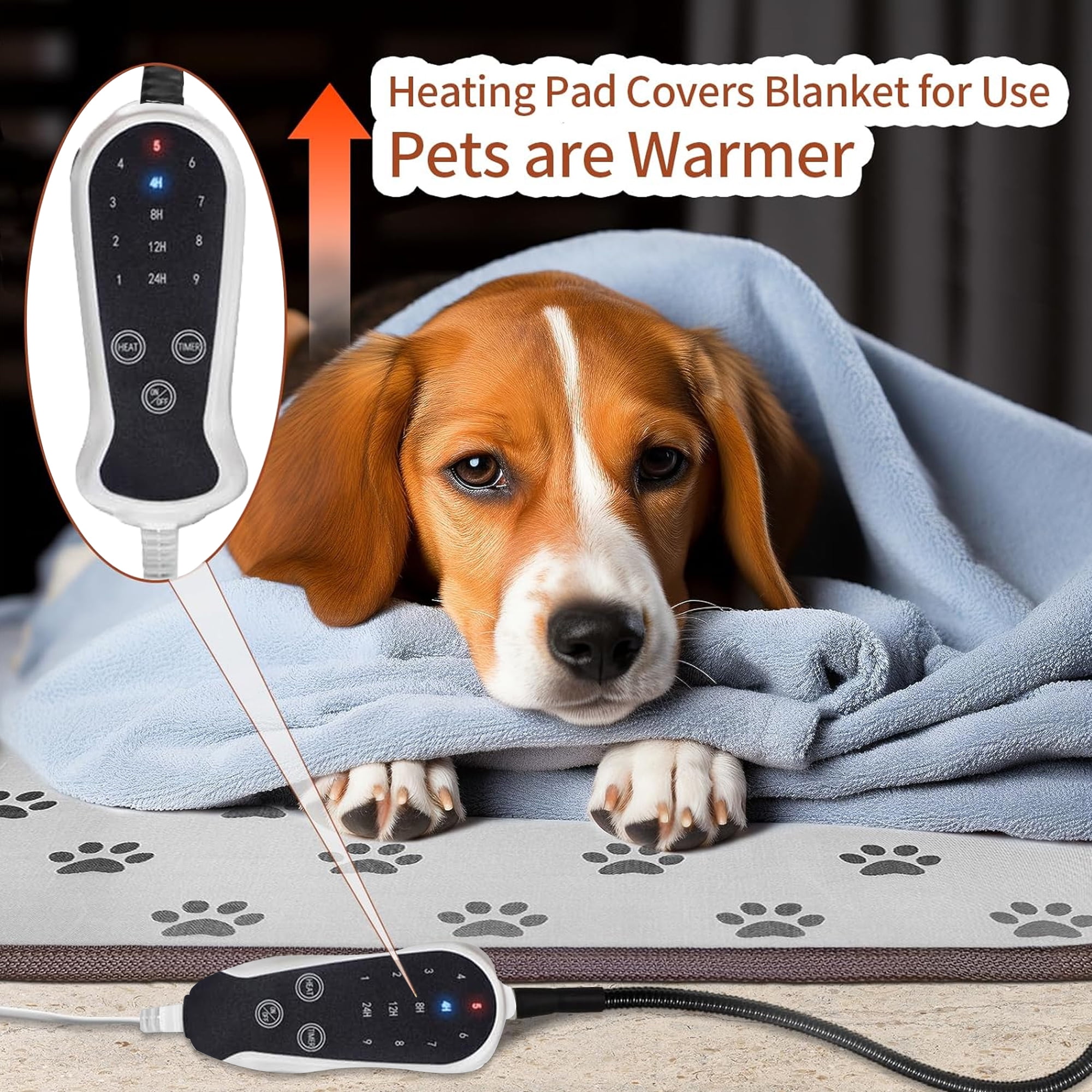 Daretodo Pet Heating pad 34"x21" Large Dog Cat Heating Pad Heated Ped Beds Dogs House Heater Electric Warming Pad for Puppies with Timer,Chew Resistant Cord,Easy Clean,Waterproof
