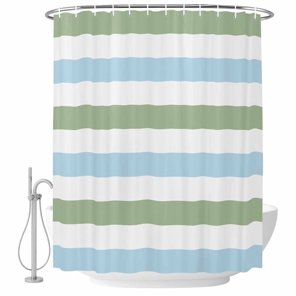 Sage Green Blue Fabric Shower Curtain Stripe Washable Shower Curtains for Bathroom, Waterproof Bath Curtain with Hooks Home Decor 72x72in