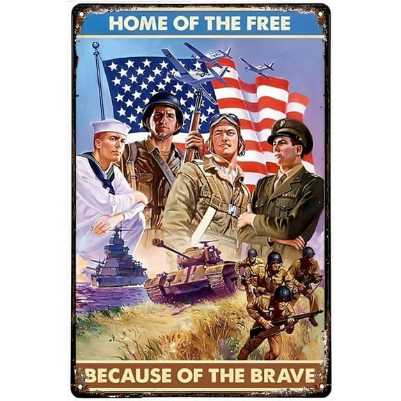 Veterans Day Metal Sign Home of The Free Because of The Brave Patriotic Military Wall Decor Aluminum Poster 8x12 Inch for Office Bar Garage Man Cave Veterans Gift Military Appreciation