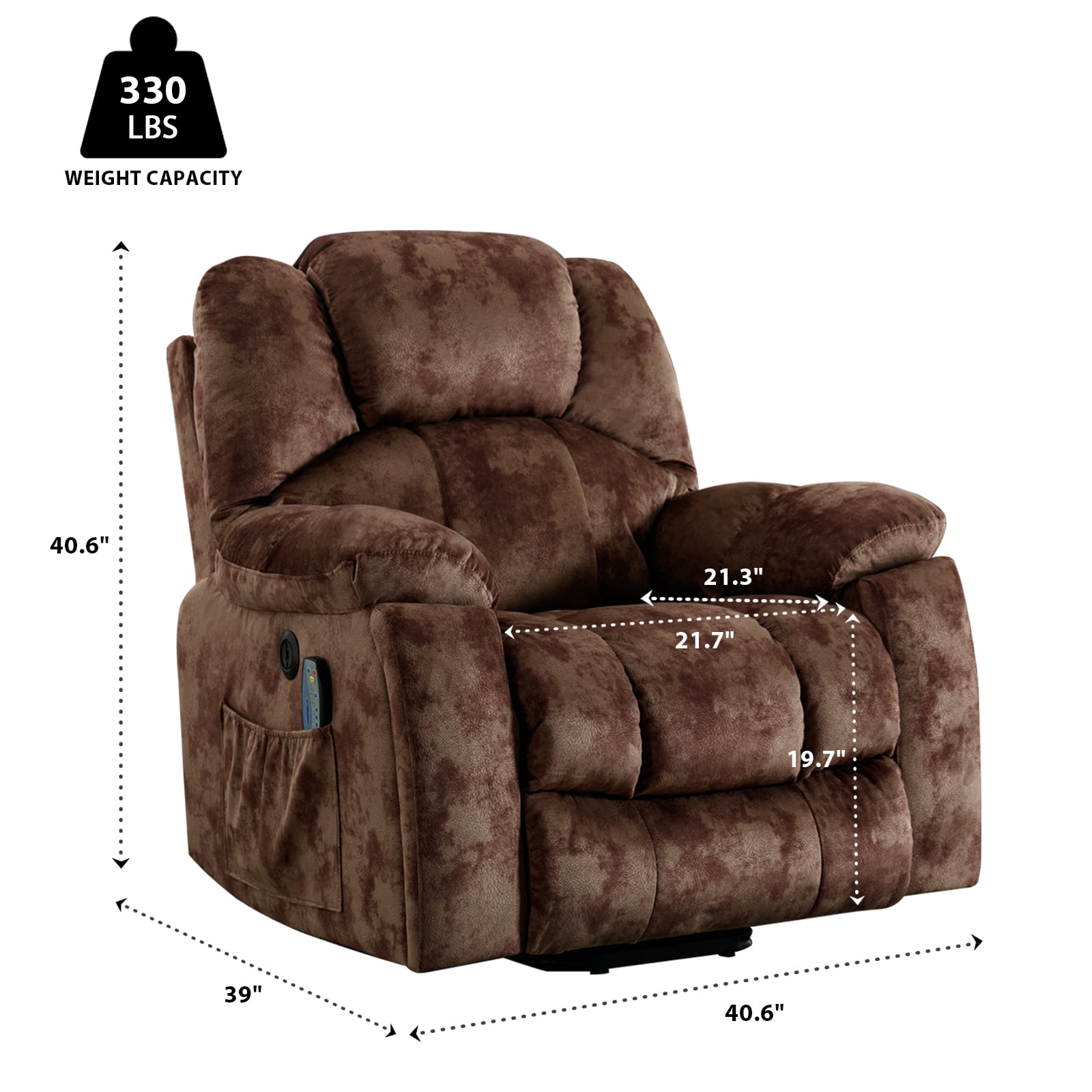 Bonzy Home Power Lift Recliner,Elderly Lift Chair with Heat Therapy and Massage Function,Remote Control,Side Pocket Cup Holders,Living Room, Brown