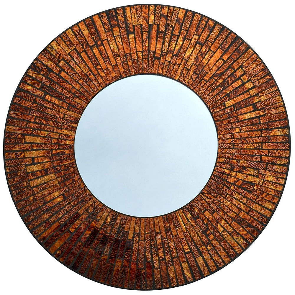 Lulu Decor, Baltic Amber Round Mosaic Wall Mirror, Decorative Handmade