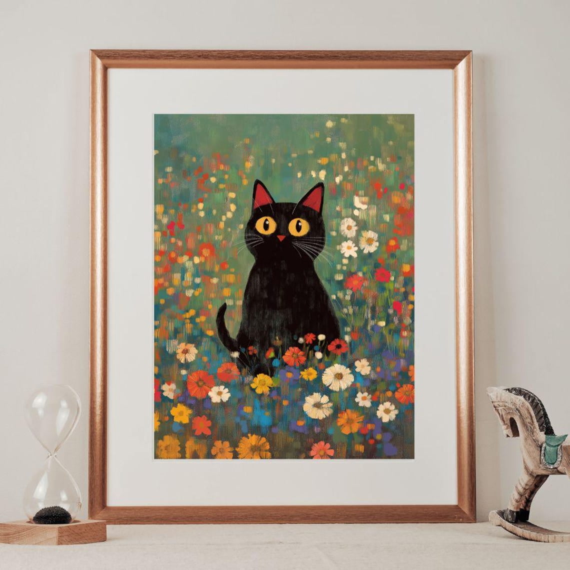 Wildflower Cat Impressionist Wall Art Print Minimalist Decor