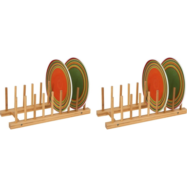 13" MultiPurpose Bamboo Plate Holder and Pot Lid Organizer by
