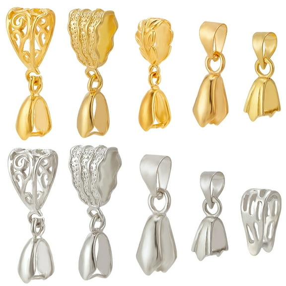 40Pcs 10 Styles Filigree Rack Plating Brass Pendant Pinch Bails Platinum & Golden 10.67~14x5.93~8x3.04~8mm Hole: 4~8x4.13~9mm Pin: 0.84~1mm 4Pcs/style
