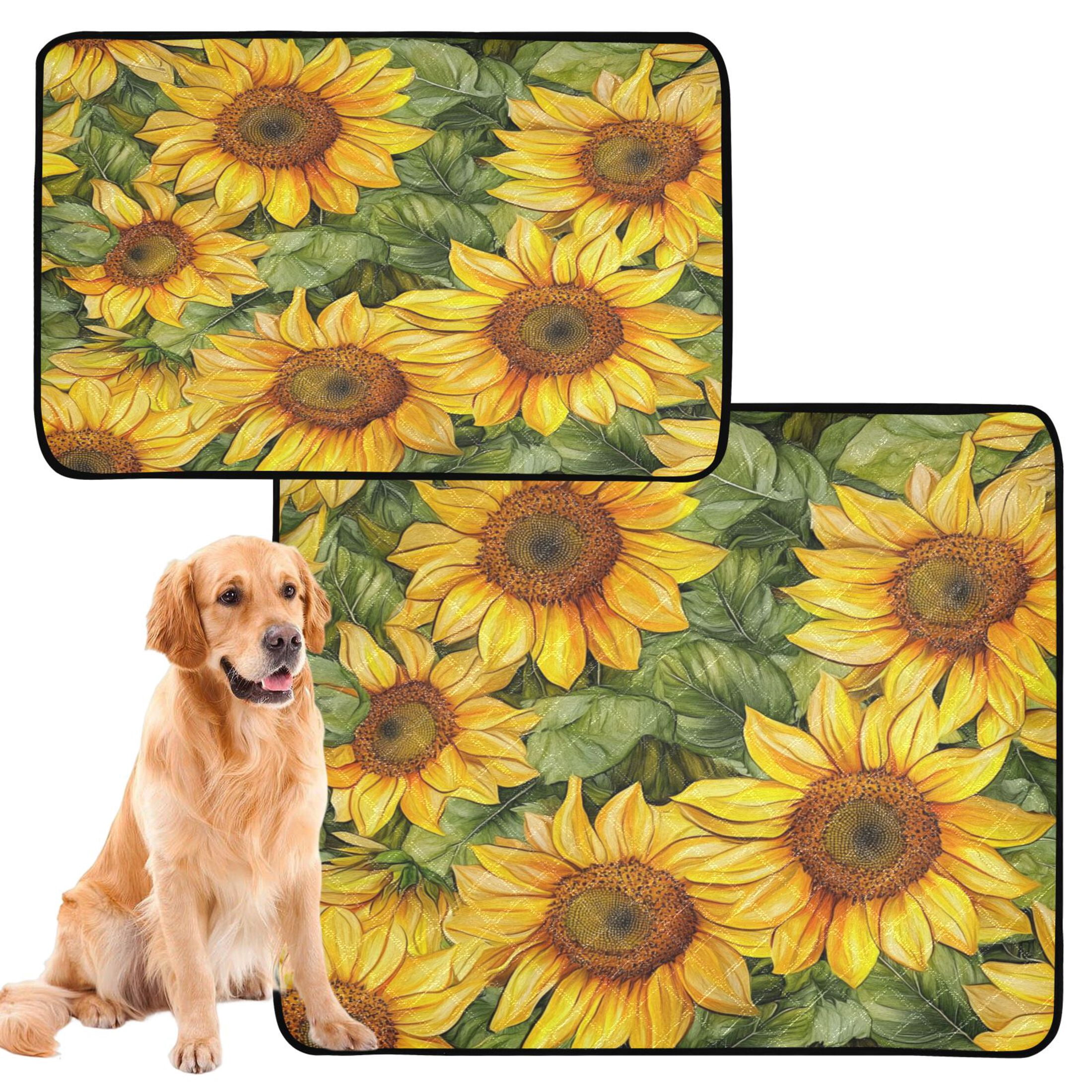 Qxltty Sunflowers Pattern Cat litter Pads Pet Set of 3 Diaper Mats Center Anti-leakage Layer Absorbent Soft and Comfortable