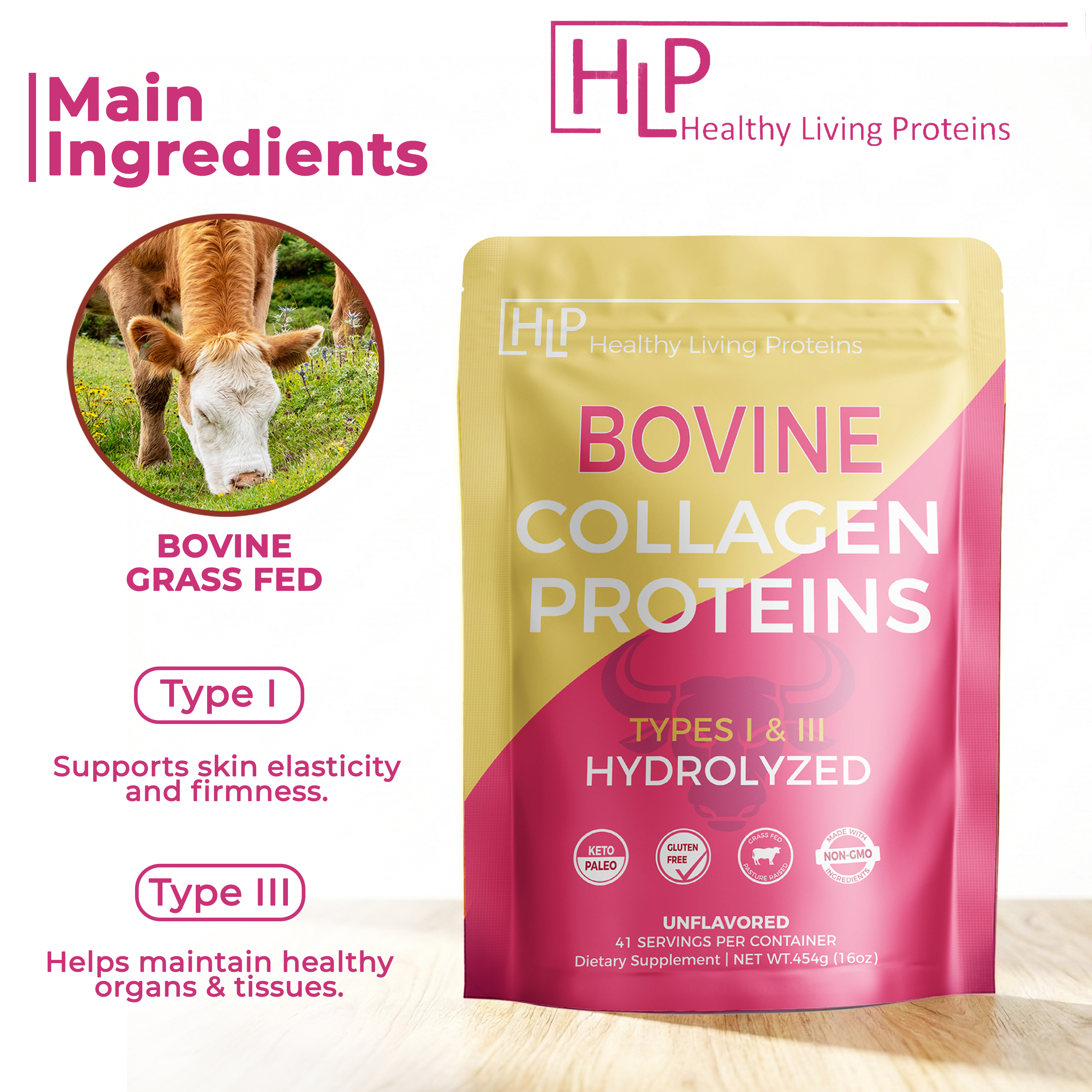 Healthy Living Proteins Grass Fed Hydrolyzed Collagen Peptides Powder Type I & III – 10g Protein, Unflavored, Non-GMO, Keto Paleo Gluten Free, Hair Skin Nails Joints, 1 lb